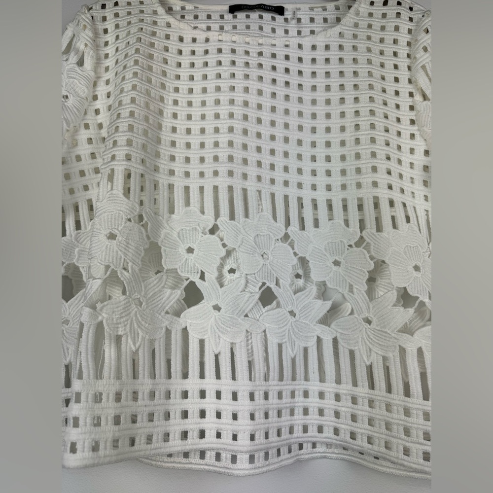 Dolce Cabo Short Sleeve Lace Lattice Top, White, Size Medium - Picture 4 of 9